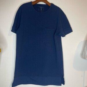 Men's Blue Ribbed Texturized Streetstyle Long Shirt Crew Neck Size L